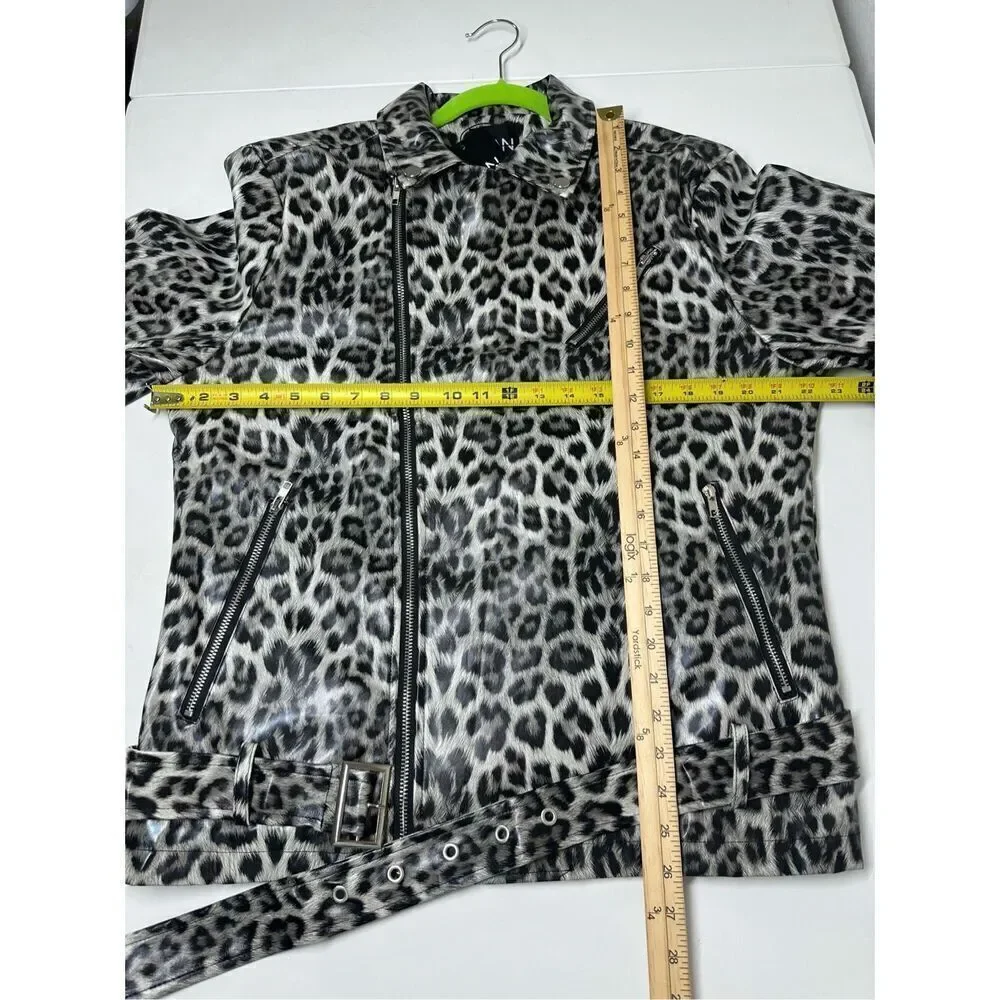 NWT MAN Boohoo Women Animal Print Polyurethane Zip Rein Jacket Size XXL Belted